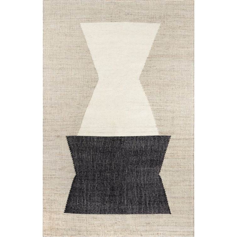 Modern Geometric Flat Woven Wool Rug in Neutral Tones, 9' x 12'