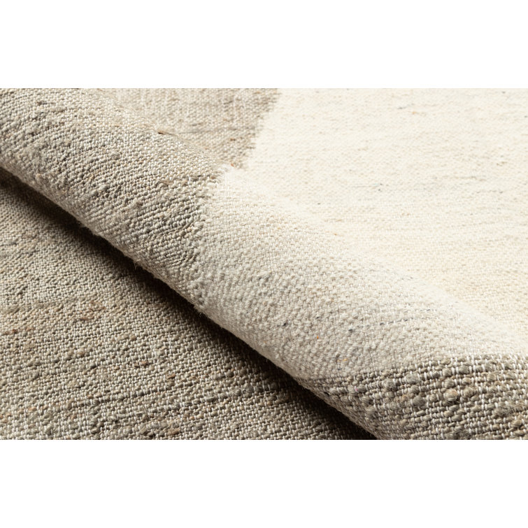 Modern Geometric Flat Woven Wool Rug in Neutral Tones, 9' x 12'