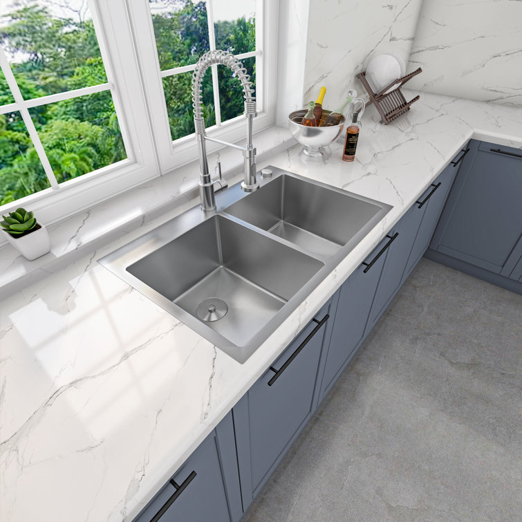 Sinber 33" Stainless Steel Double Bowl Drop-In Kitchen Sink