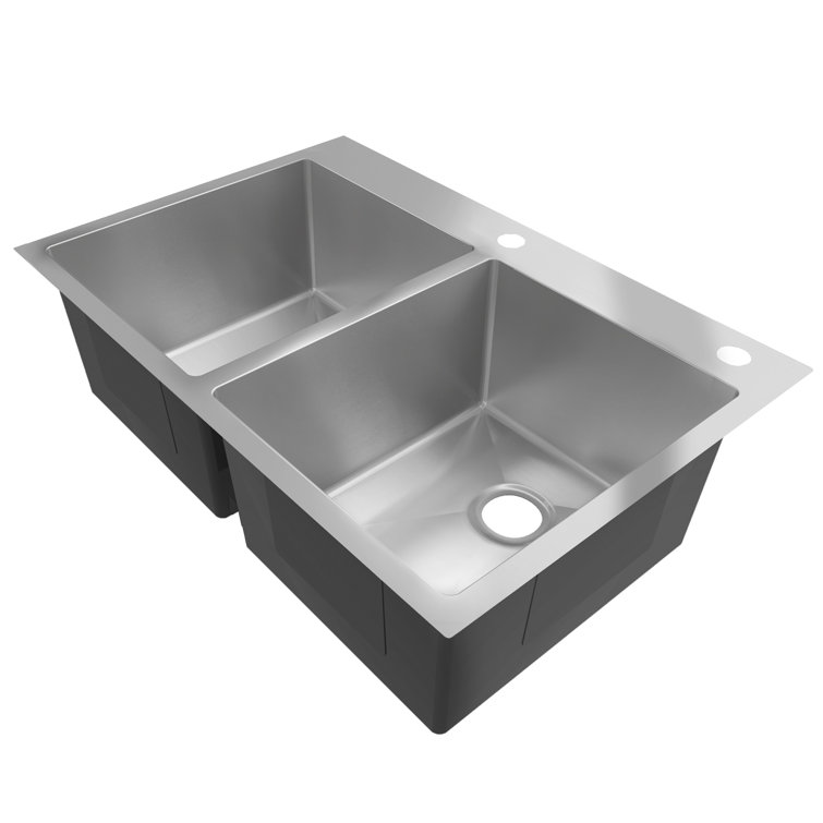 Sinber 33" Stainless Steel Double Bowl Drop-In Kitchen Sink