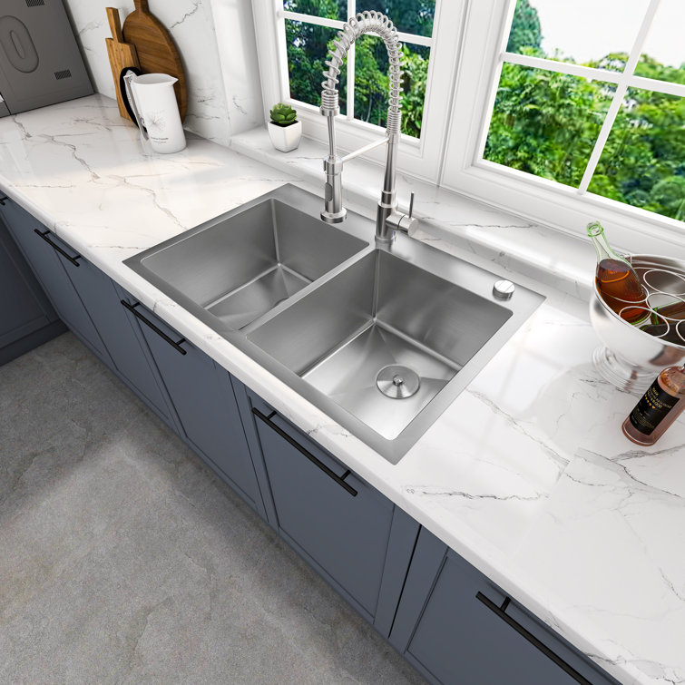 Sinber 33" Stainless Steel Double Bowl Drop-In Kitchen Sink