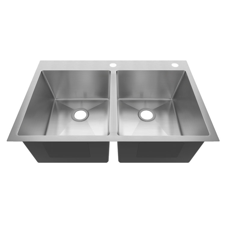 Sinber 33" Stainless Steel Double Bowl Drop-In Kitchen Sink