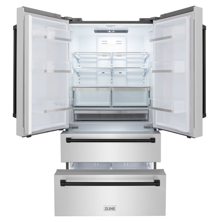 ZLINE 36" Matte Black Stainless Steel French Door Refrigerator with Ice Maker