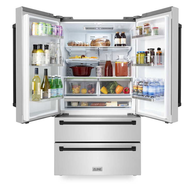ZLINE 36" Matte Black Stainless Steel French Door Refrigerator with Ice Maker