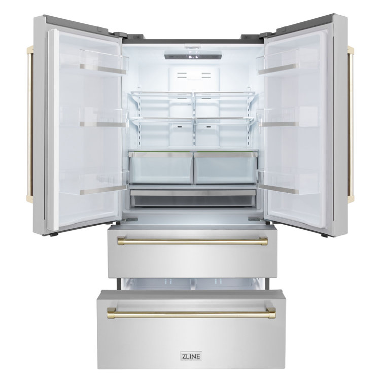 ZLINE 36" Matte Black Stainless Steel French Door Refrigerator with Ice Maker