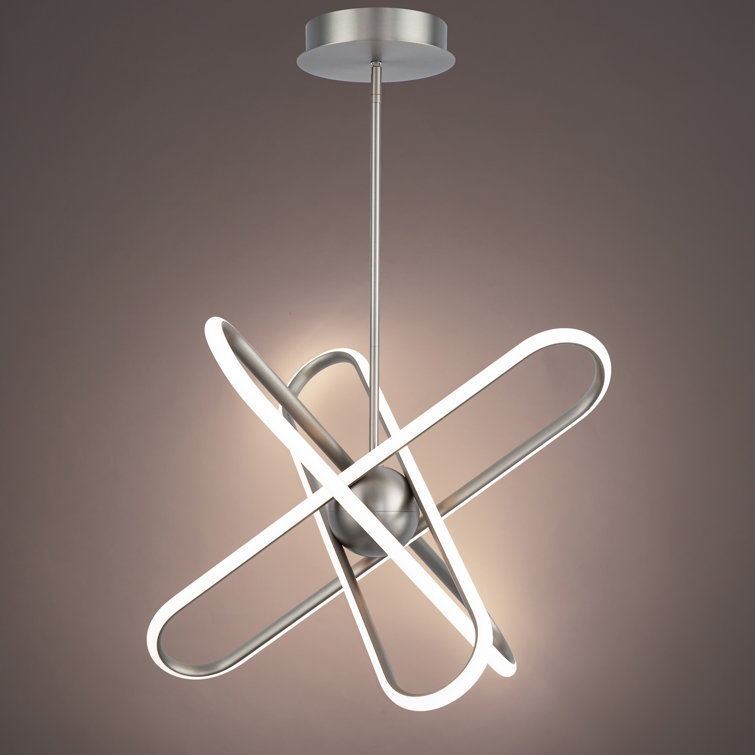 Valerius 26" Brushed Nickel LED Geometric Chandelier with White Shade