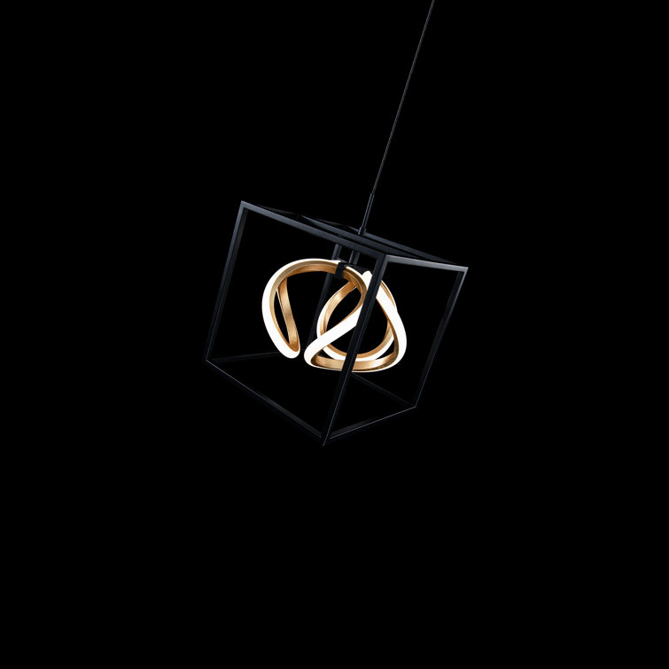 Sinclair Black and Gold Leaf Mini LED Pendant with White Shade