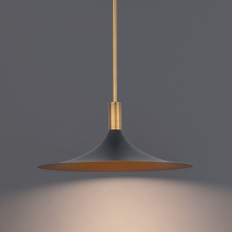 Transitional 18" LED Pendant in Black, Gold, and Aged Brass with Etched Acrylic Shade