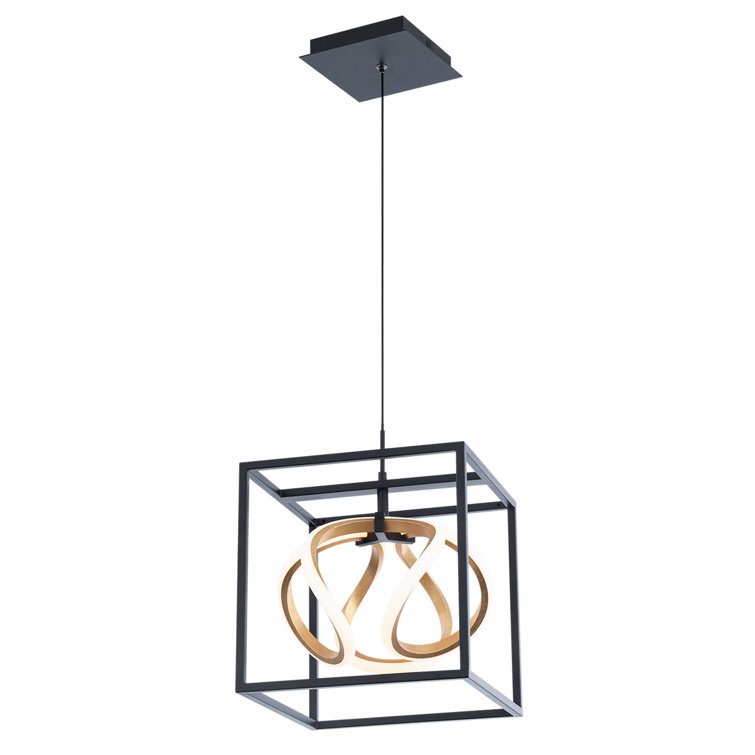 Sinclair Black and Gold Leaf Mini LED Pendant with White Shade