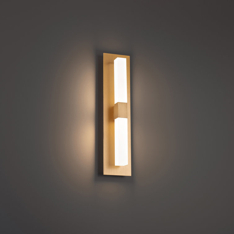 Aged Brass LED Wall Sconce with White Acrylic Shade