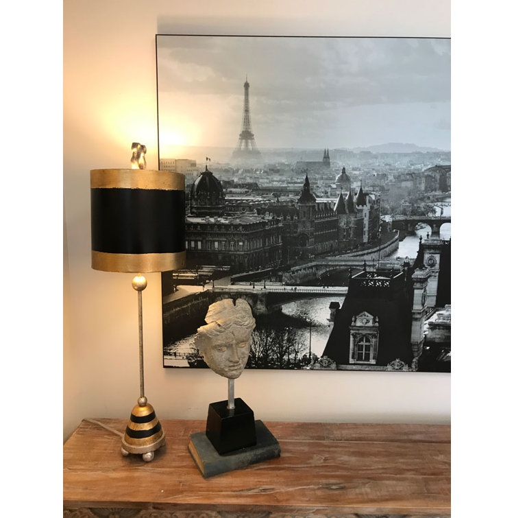 Phoenician Black and Gold Leaf Cylinder Table Lamp