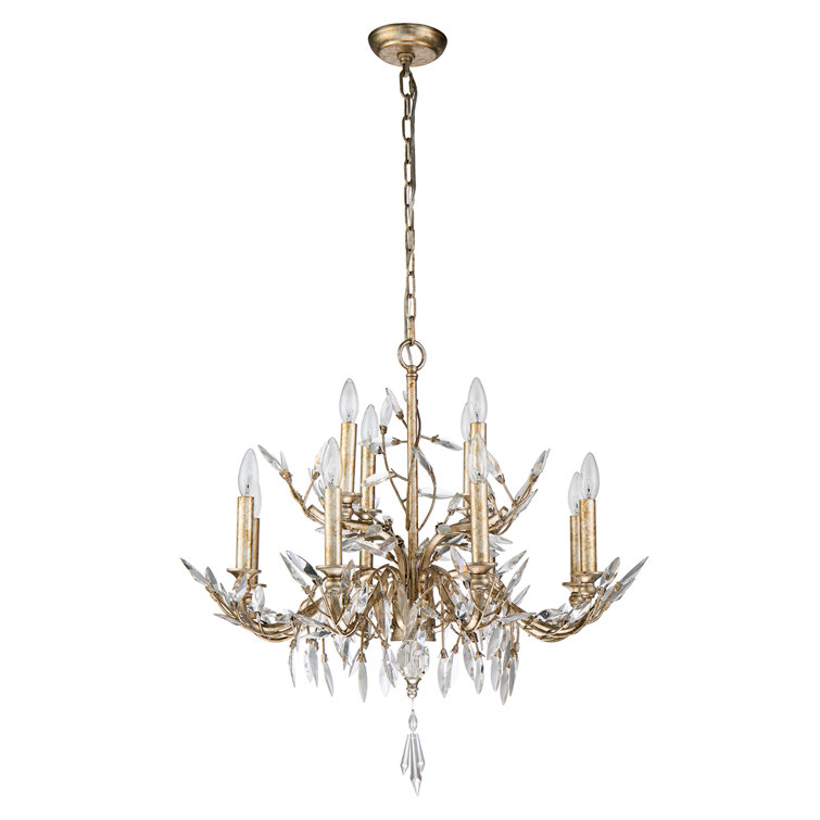 Elegant 12-Light Crystal Chandelier with Antique Silver Glaze