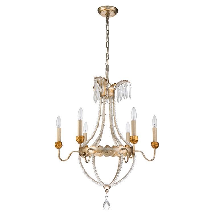 Distressed Silver and Gold 6-Light Crystal Chandelier