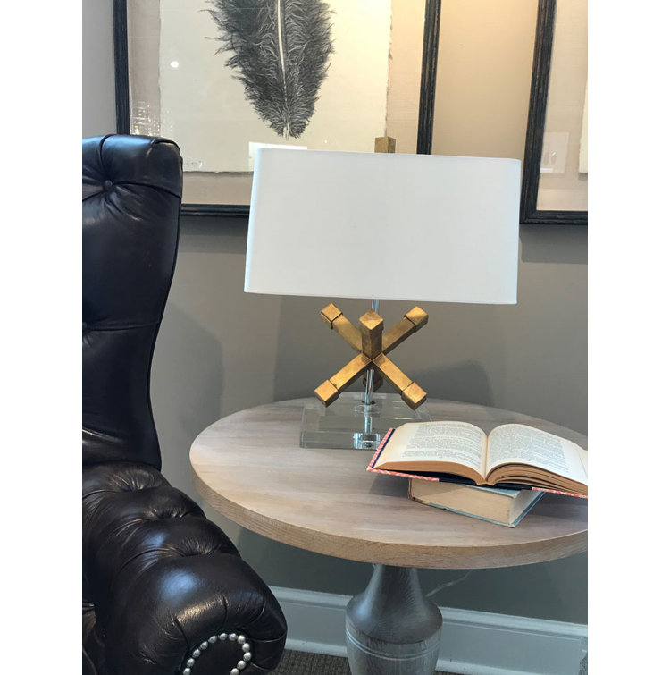 Distressed Gold and Chrome 18" Steel Shelf Lamp with Cream Linen Shade