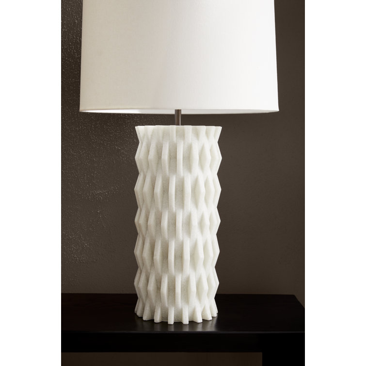 White Steel Table Lamp with Linen Drum Shade