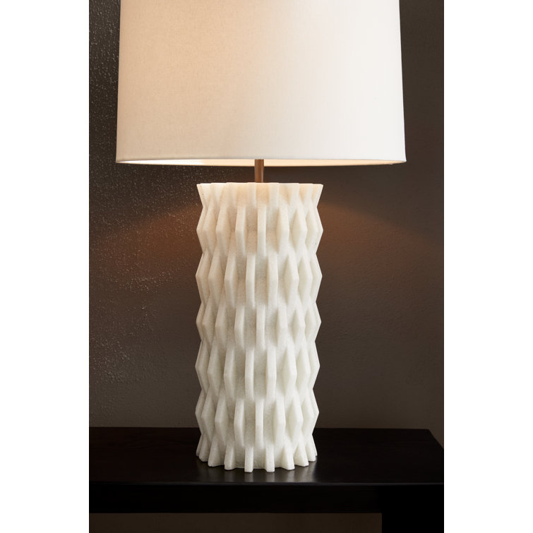 White Steel Table Lamp with Linen Drum Shade