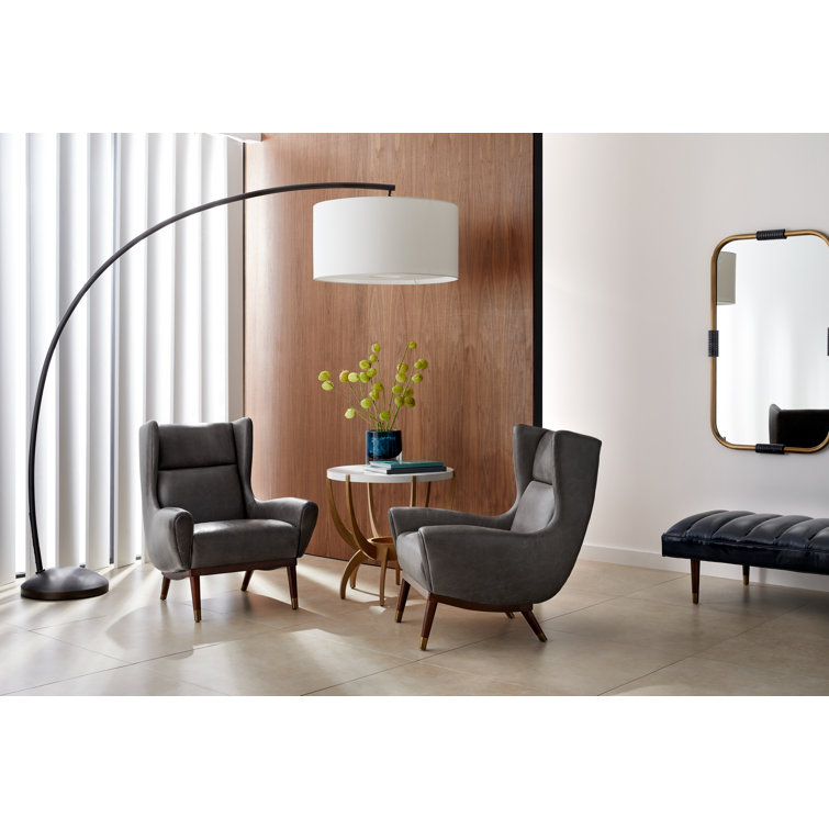 Elegant Naples English Bronze Arc Floor Lamp with Pivoting Linen Shade