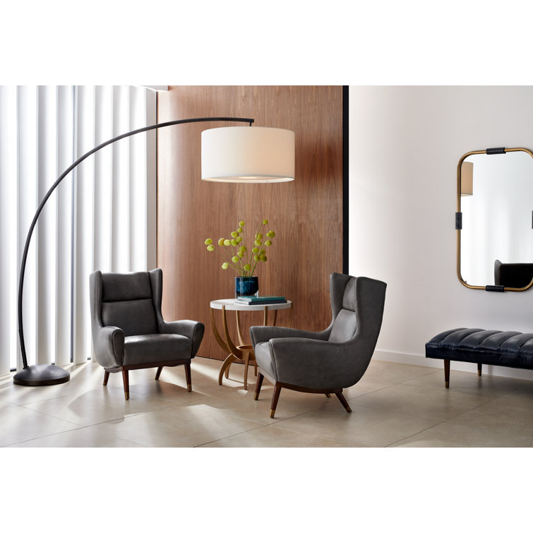 Elegant Naples English Bronze Arc Floor Lamp with Pivoting Linen Shade