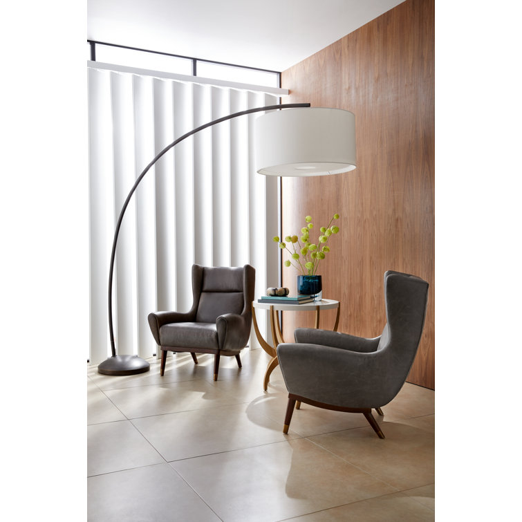Elegant Naples English Bronze Arc Floor Lamp with Pivoting Linen Shade
