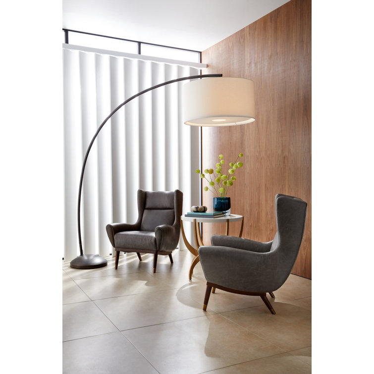 Elegant Naples English Bronze Arc Floor Lamp with Pivoting Linen Shade