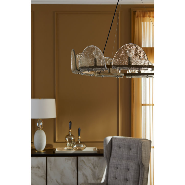 Mendez Antique Brass 9-Light Chandelier with Smoke Luster Glass