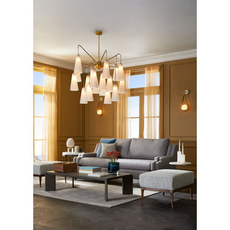 Mika Antique Brass and Opal Glass 18-Light Modern Chandelier