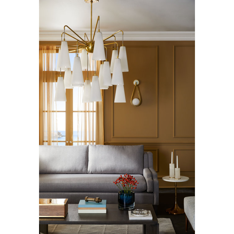 Mika Antique Brass and Opal Glass 18-Light Modern Chandelier