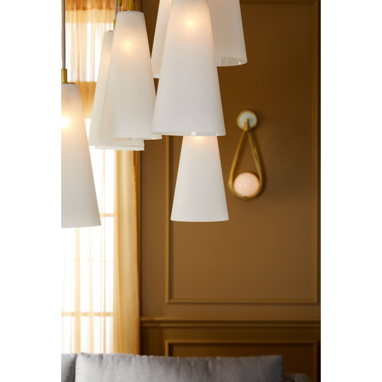 Mika Antique Brass and Opal Glass 18-Light Modern Chandelier