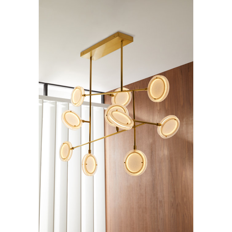 Meridian Brass and Glass 10-Light LED Chandelier