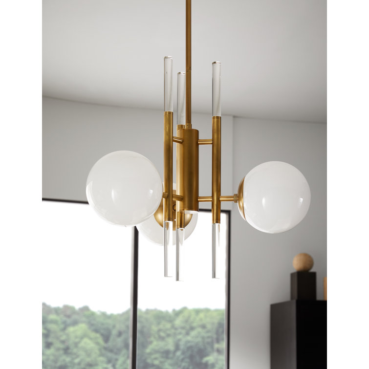 Oberon 48" Antique Brass and Opal Glass Chandelier