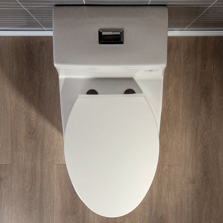 Biscuit Elongated One-Piece Dual Flush Toilet with Chrome Button