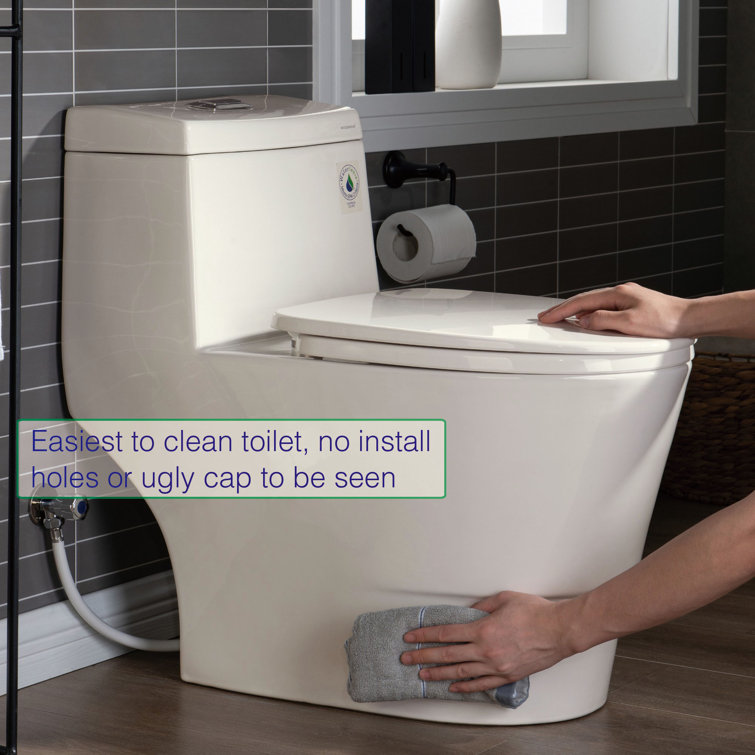 Biscuit Elongated One-Piece Dual Flush Toilet with Chrome Button