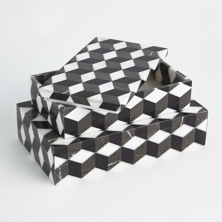 Large Black and White Marble Geometric Storage Box