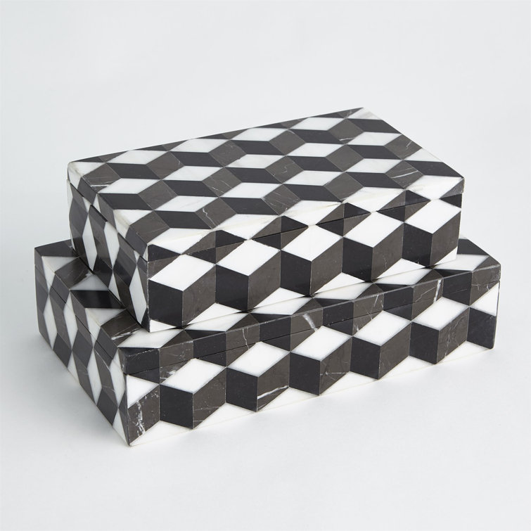 Escher Inspired 9'' Marble Veneer Rectangular Storage Box