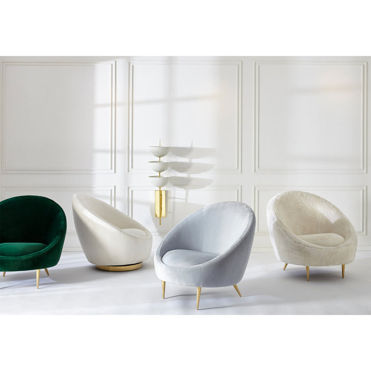 Bergamo Snow Velvet Swivel Papasan Chair with Gold Metal Legs