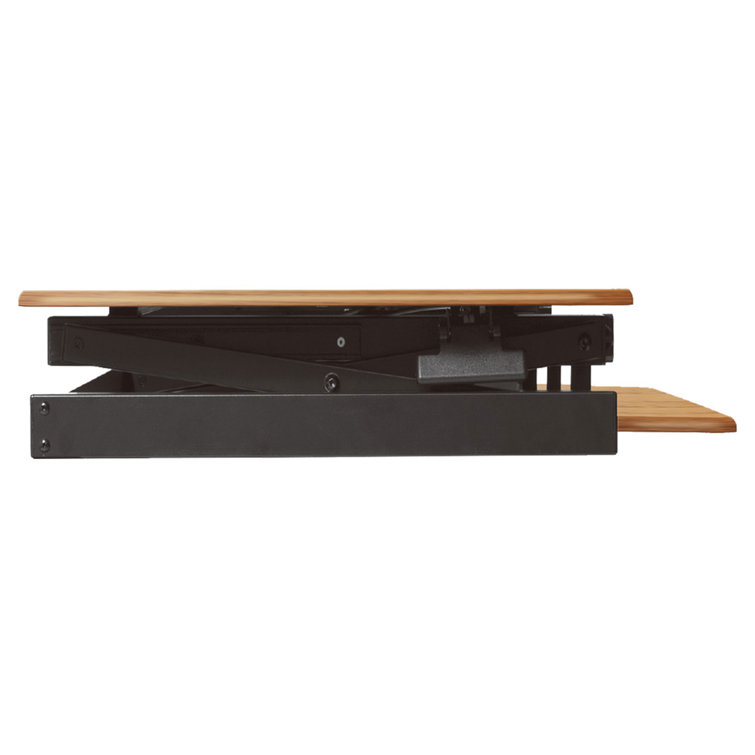 Teak Adjustable Standing Desk Converter with Keyboard Tray