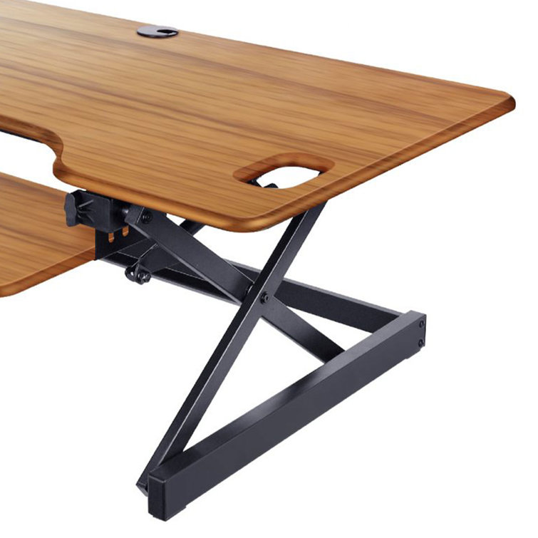 Teak Adjustable Standing Desk Converter with Keyboard Tray