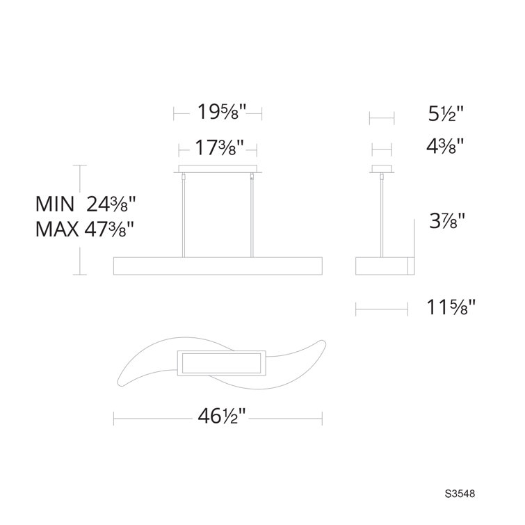 Soleil Optic Crystal Linear LED Island Pendant in Polished Nickel