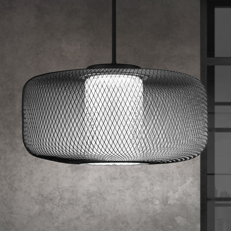 Kodo 16.5" H Black Crystal LED Drum Pendant with Optic Crystal Diffuser