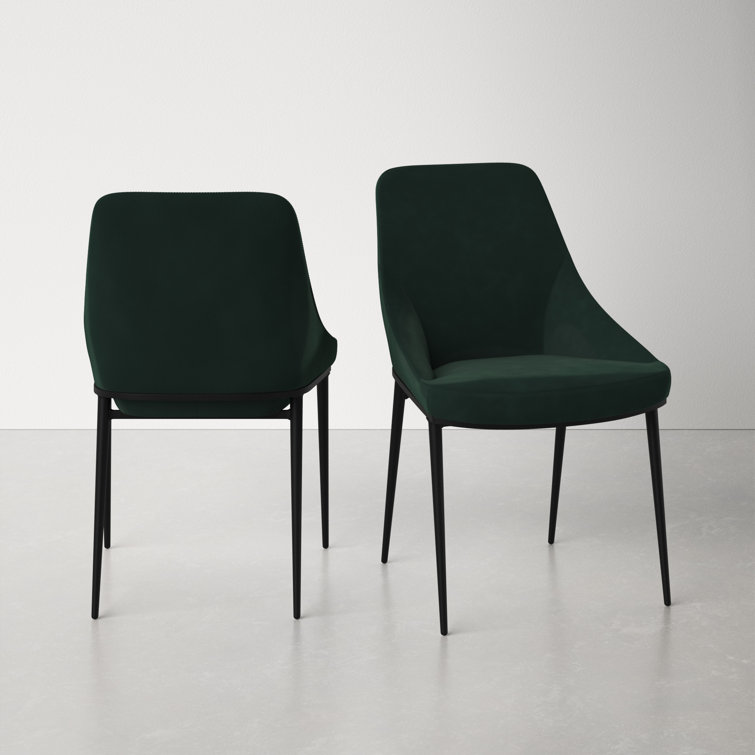 Vivian Green Velvet Upholstered Side Chair with Metal Legs - Set of 2