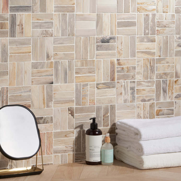 Petra Basketweave Brown Marble Mosaic Tile 12" x 12"