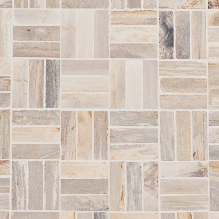 Petra Basketweave Brown Marble Mosaic Tile 12" x 12"