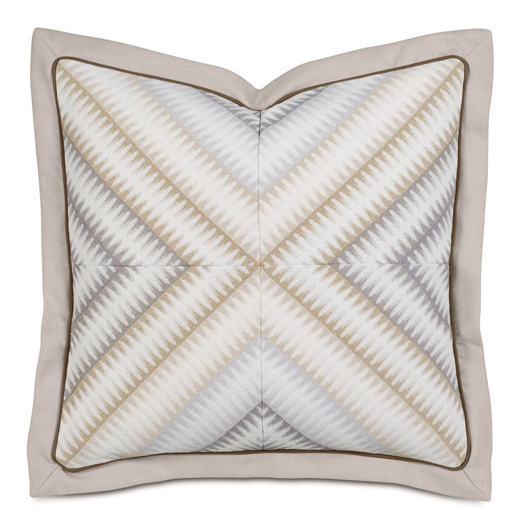 Square Beige and Gray Polyester Throw Pillow with Flanged Edges