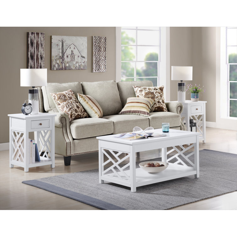 Middlebury 3-Piece Pine Wood Coffee & End Table Set in Crisp White