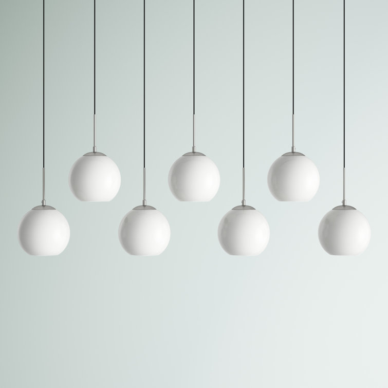 Baxter 7-Light Chrome Pendant with Frosted White Glass Spheres
