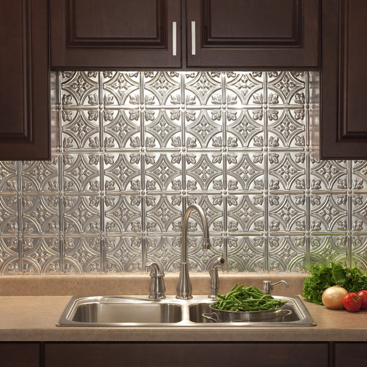 Traditional Brushed Aluminum Decorative Vinyl Backsplash Kit