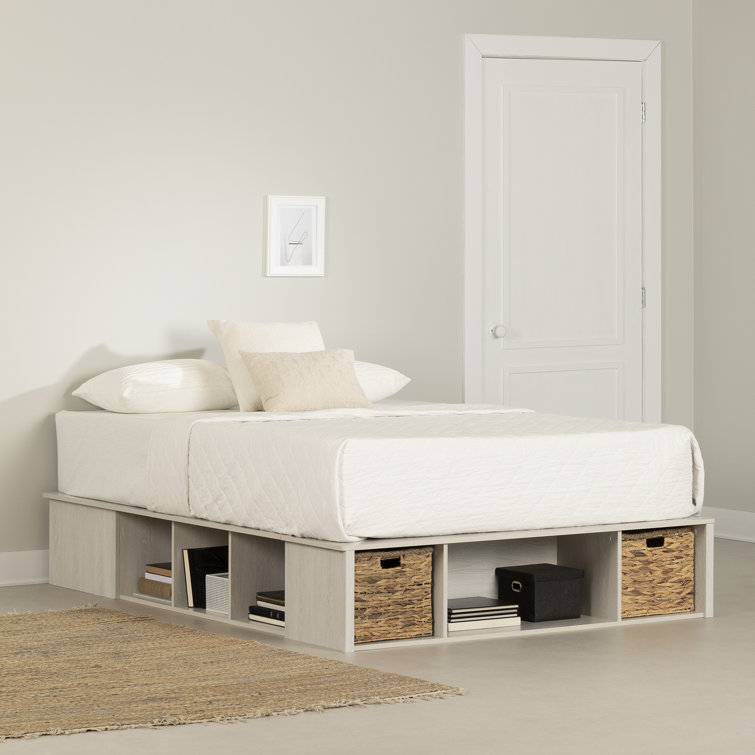 Winter Oak Full Storage Bed with Baskets and Wood Frame