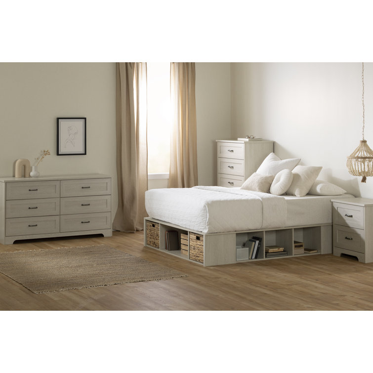 Winter Oak Full Storage Bed with Baskets and Wood Frame