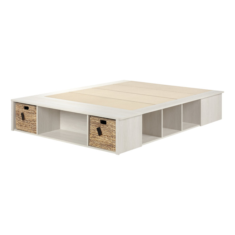 Winter Oak Full Storage Bed with Baskets and Wood Frame
