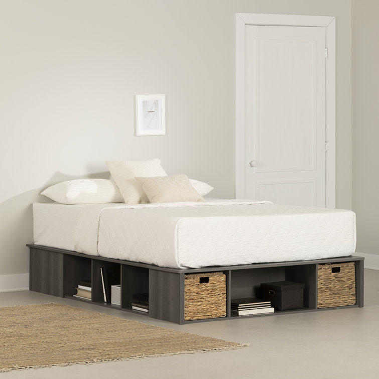 Gray Maple Queen Storage Bed with Wicker Baskets